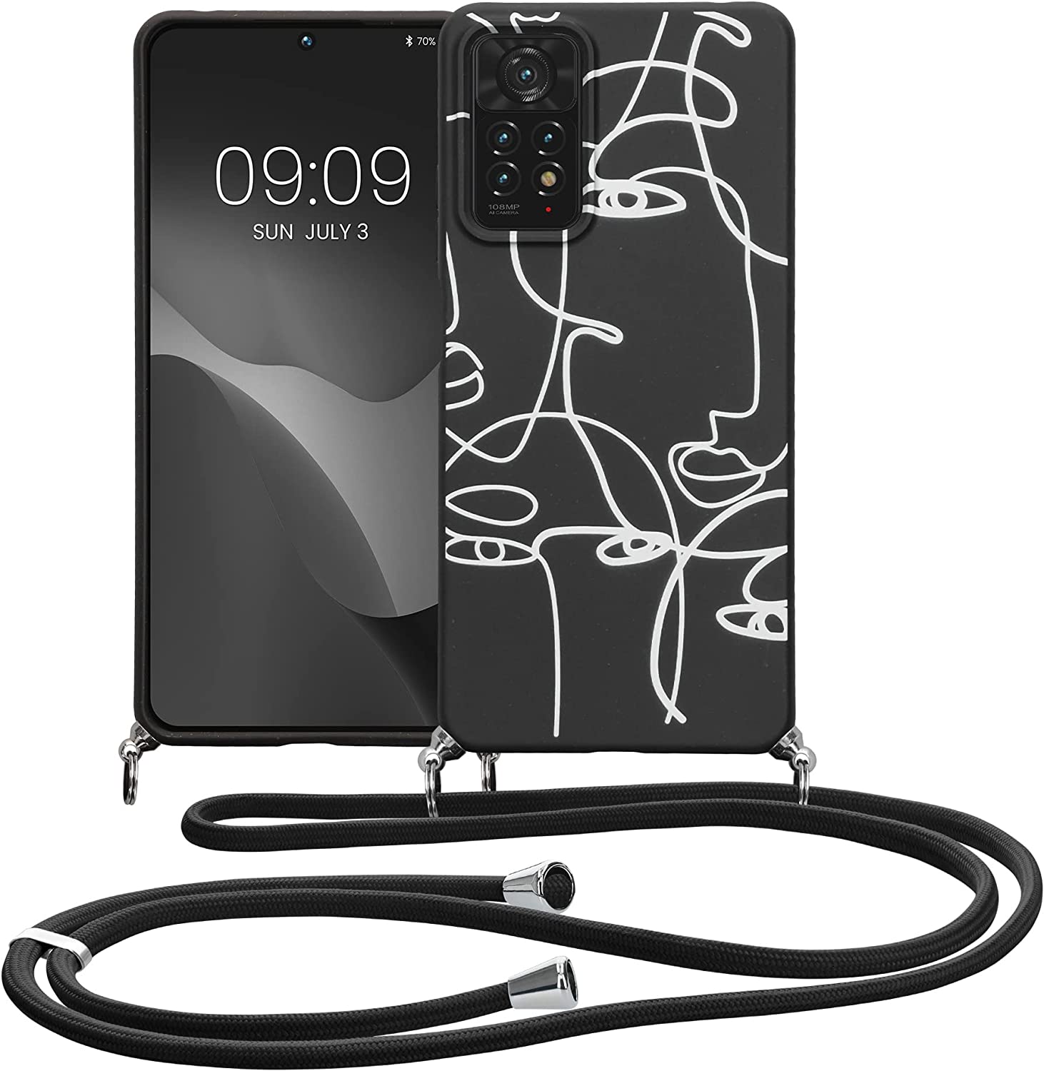 Kalibri Xiaomi Redmi Note 11 Pro / Note 11 Pro 5G Θήκη Σιλικόνης TPU με Λουράκι - Design Abstract Lines - Black / White - 58438.01