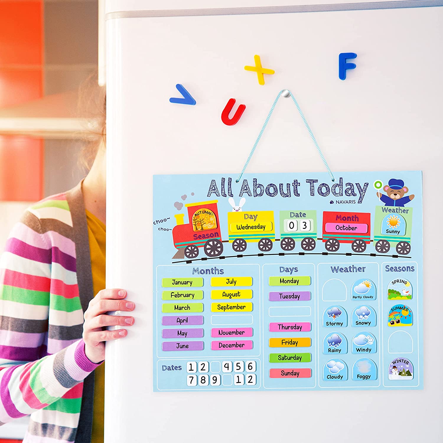 Navaris Μαγνητικός Πίνακας Ημερολόγιο για Παιδιά - Design Train - 40 x 32 cm - Pink / Multicolor - 52893.03