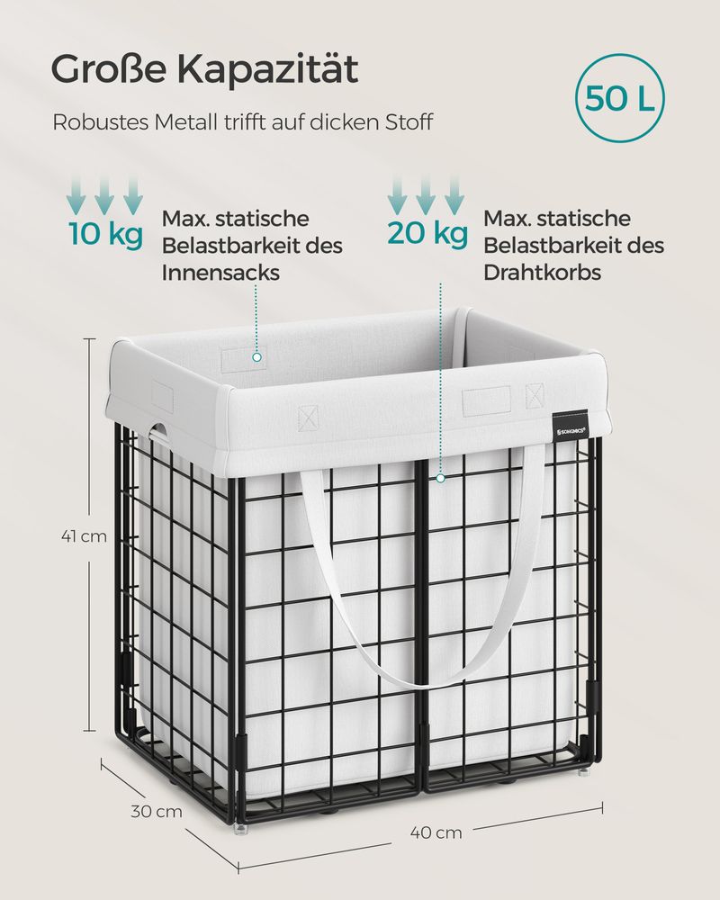 Songmics Καλάθι Απλύτων με Μεταλλικό Πλαίσιο - 50L - Black / White - LCB150W01