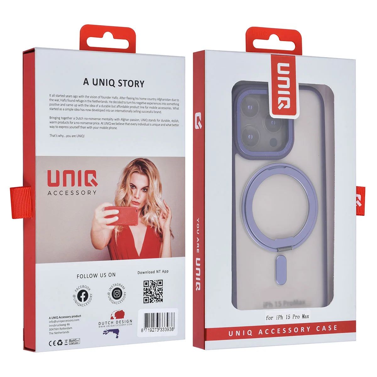 Tuniq iPhone 15 Pro Max - Σκληρή MagSafe Θήκη με Περιστρεφόμενο Δαχτυλίδι Συγκράτησης - Ημιδιαφανή / Μοβ