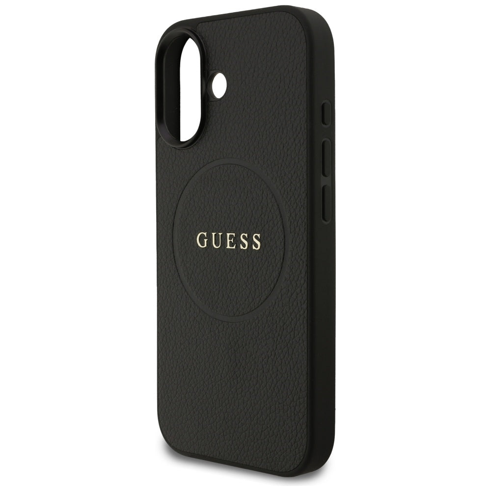 Guess iPhone 17 - Grained Ring MagSafe - Σκληρή Θήκη με Πλαίσιο Σιλικόνης και Οικολογικό Δέρμα - Black - GUHMP17SPGHSMMK