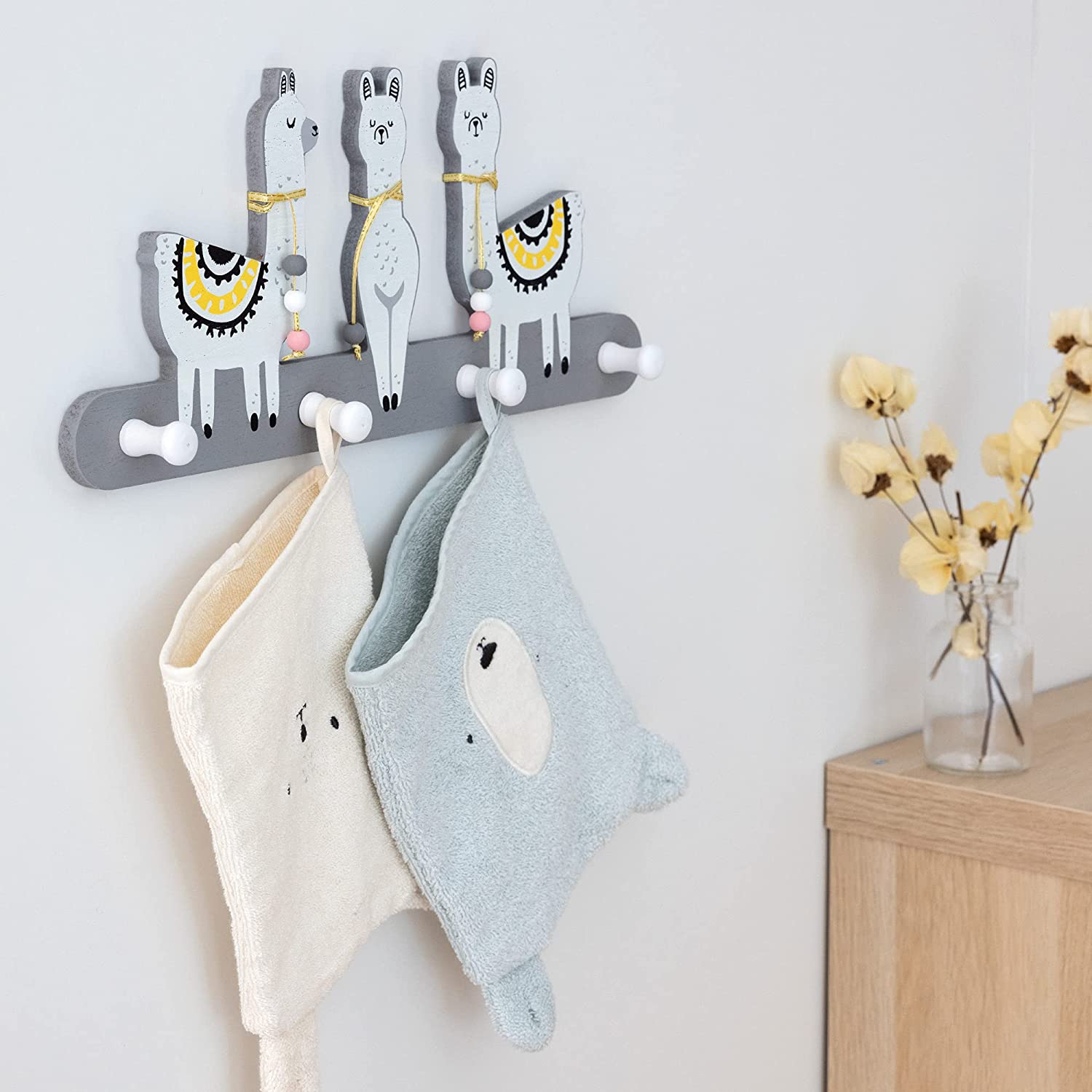 Navaris Ξύλινη Παιδική Κρεμάστρα με 4 Γάντζους - Design Alpaca - White - 54195.01