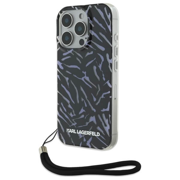 Karl Lagerfeld iPhone 16 Pro Max - Zebra with Cord - Σκληρή Θήκη με Πλαίσιο Σιλικόνης και Λουράκι - Purple - KLHCP16XHZBPKCCU