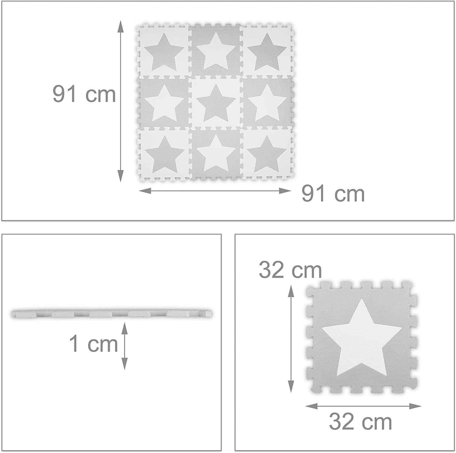 Relaxdays Χαλάκι Παζλ 9 Τεμαχίων για Παιδιά - Design Stars - Light Grey - 4052025389925