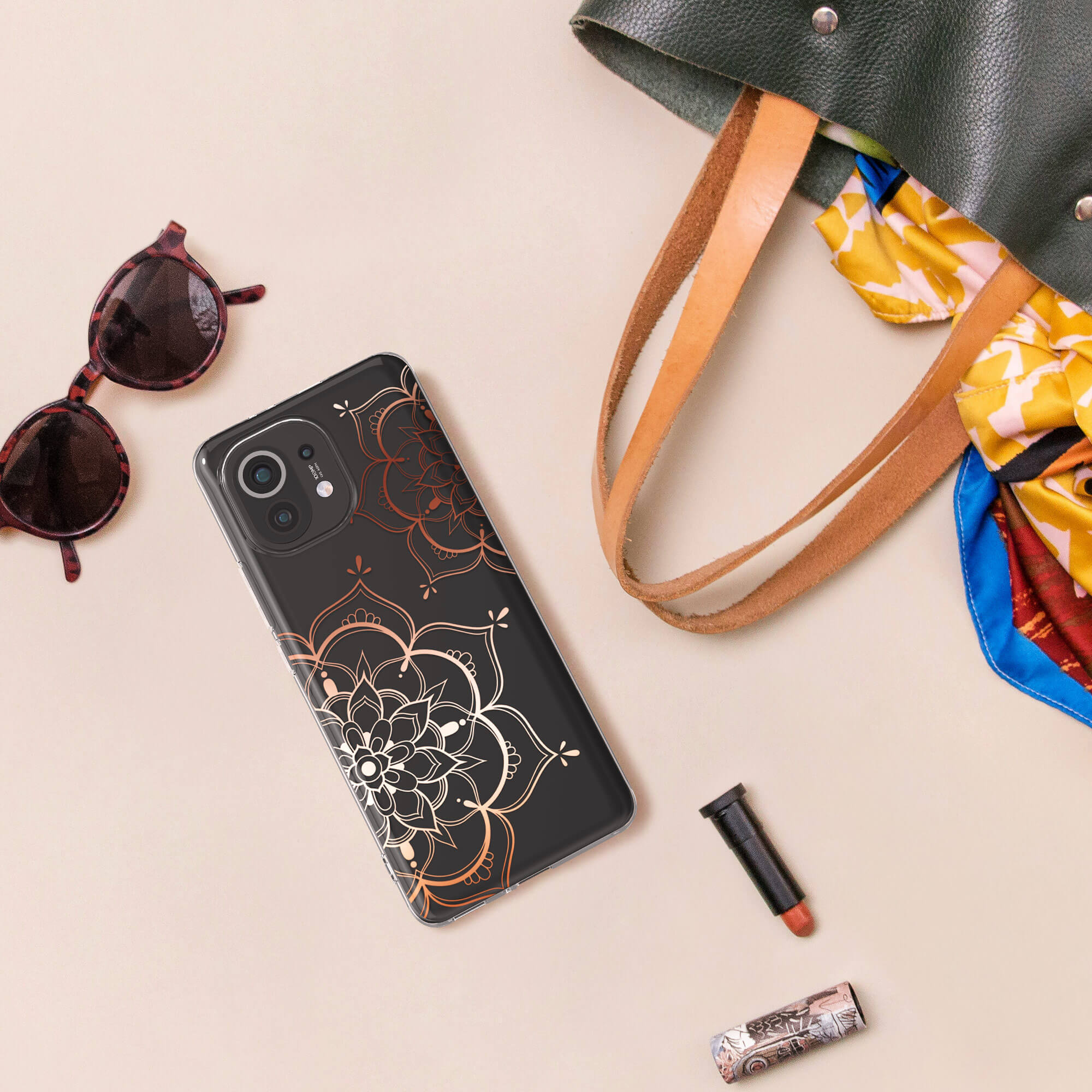 KW Xiaomi Mi 11 Θήκη Σιλικόνης TPU Design Flowers Twins - Rose Gold / Διάφανη - 57089.02