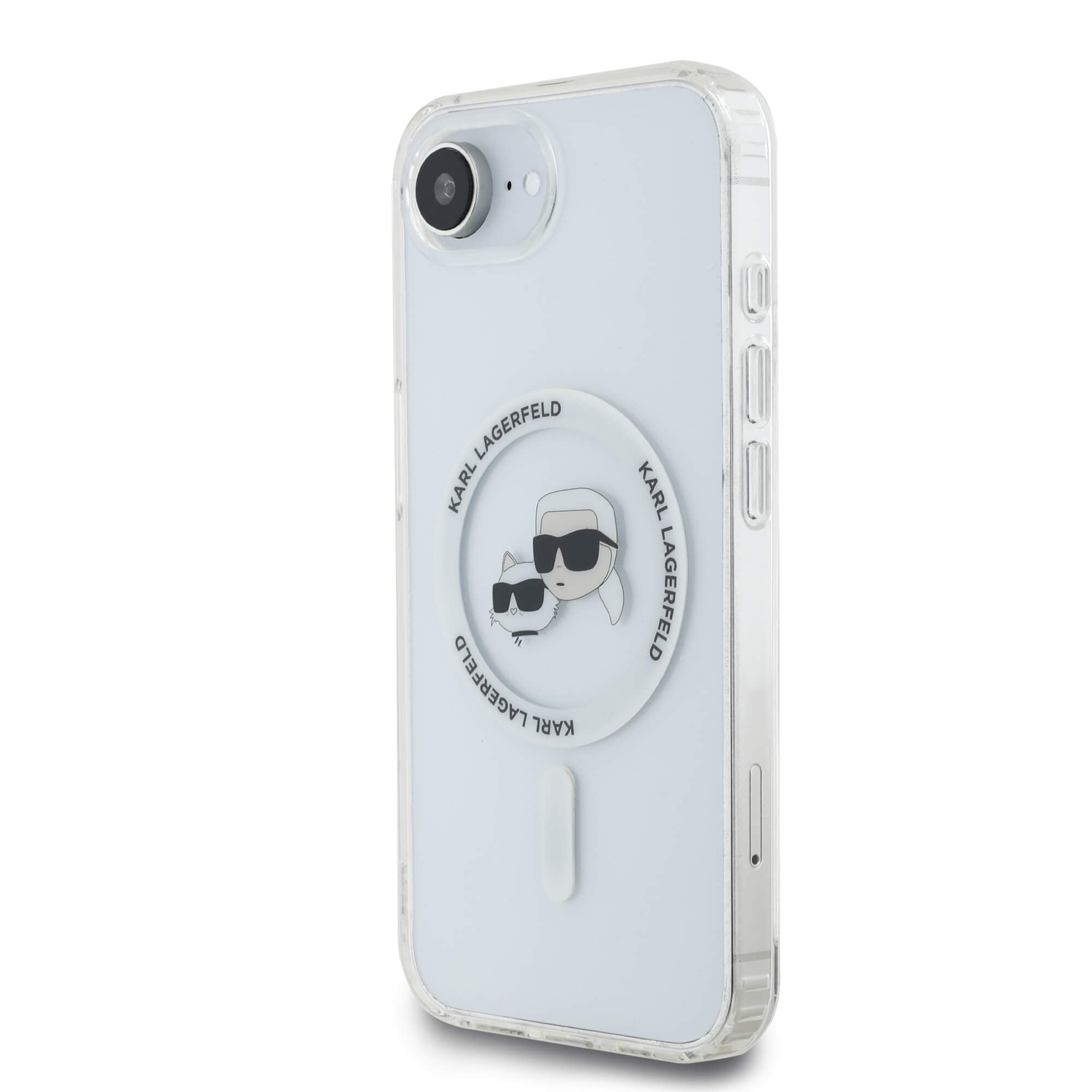 Karl Lagerfeld iPhone 16e - IML Metal Karl and Choupette Heads - MagSafe Σκληρή Θήκη με Πλαίσιο Σιλικόνης - White - KLHMPSE4HLSKCH