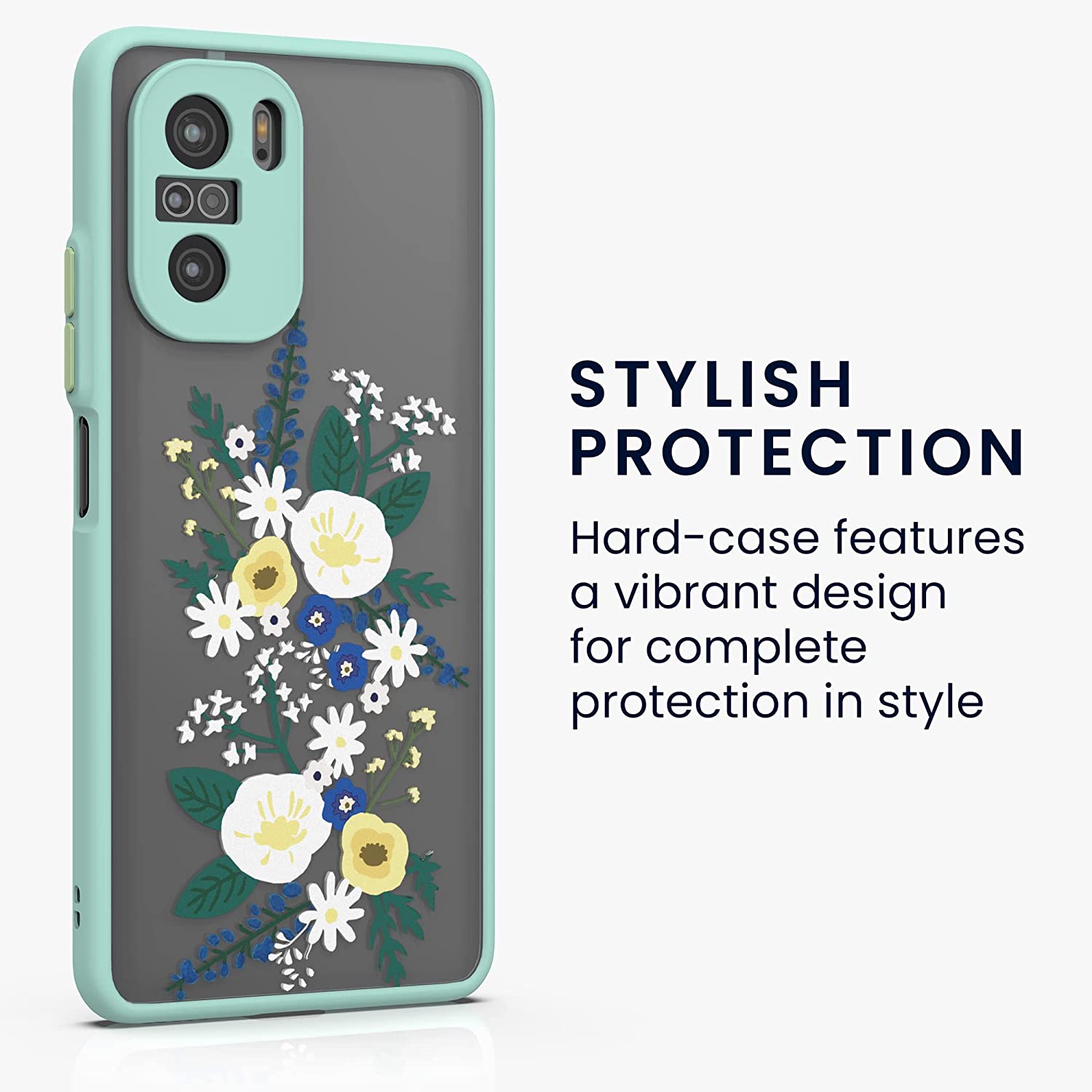 KW Xiaomi Poco F3 / Mi 11i Σκληρή Θήκη με Πλαίσιο Σιλικόνης - Design Spring Flowers - Mint / Yellow - Matte Ημιδιάφανη - 56441.01