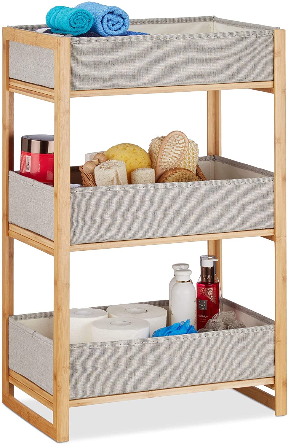 Relaxdays Ράφι από Μπαμπού με 3 Καλάθια - Natural / Grey - 4052025214777