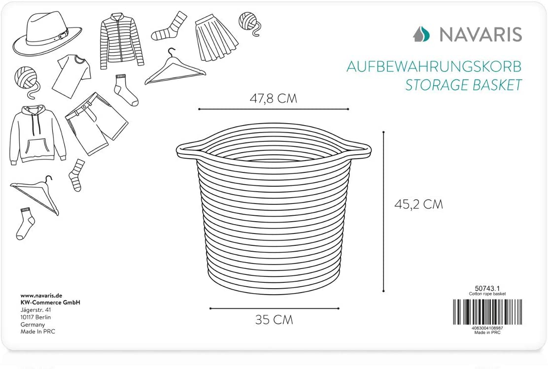 Navaris Cotton Rope Storage Basket Καλάθι Αποθήκευσης από Βαμβάκι - Sand - 50743.1