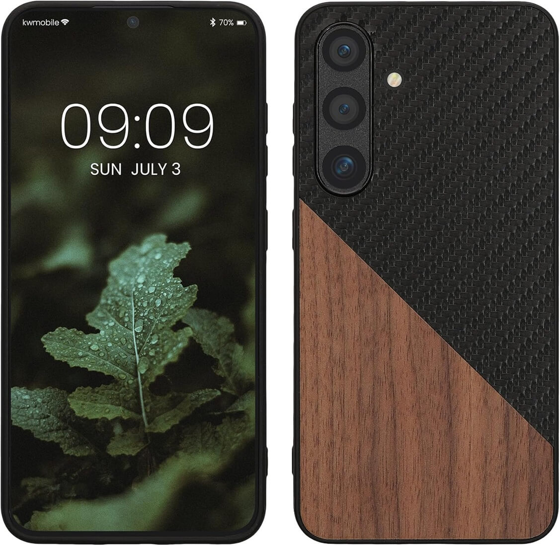 KW Samsung Galaxy S24 Θήκη από Φυσικό Ξύλο και Carbon - Dark Brown / Black