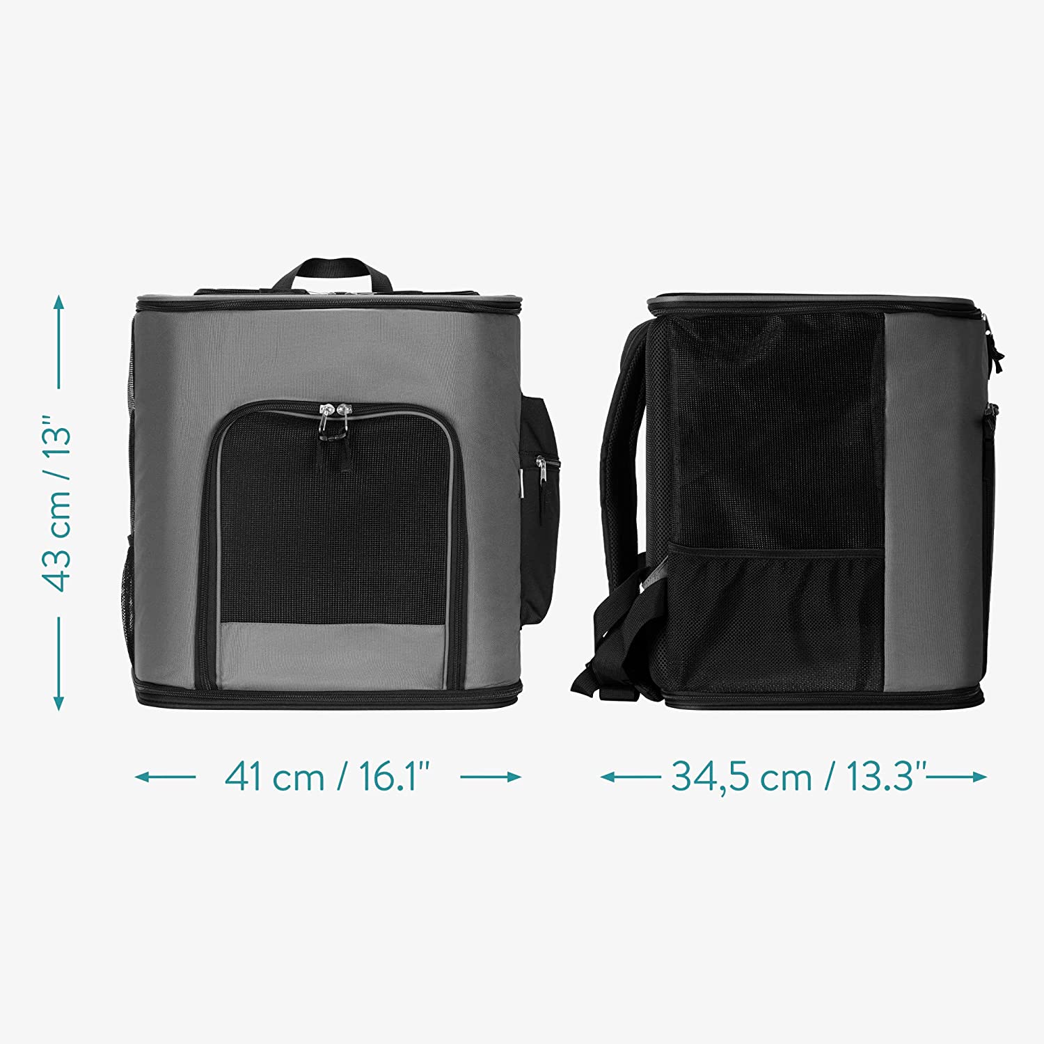 Navaris Dog Carrier Backpack - Αναδιπλούμενο Σακίδιο Μεταφοράς για Κατοικίδια Ζώα - 41 x 34,5 x 43 cm - Grey - 47550.19