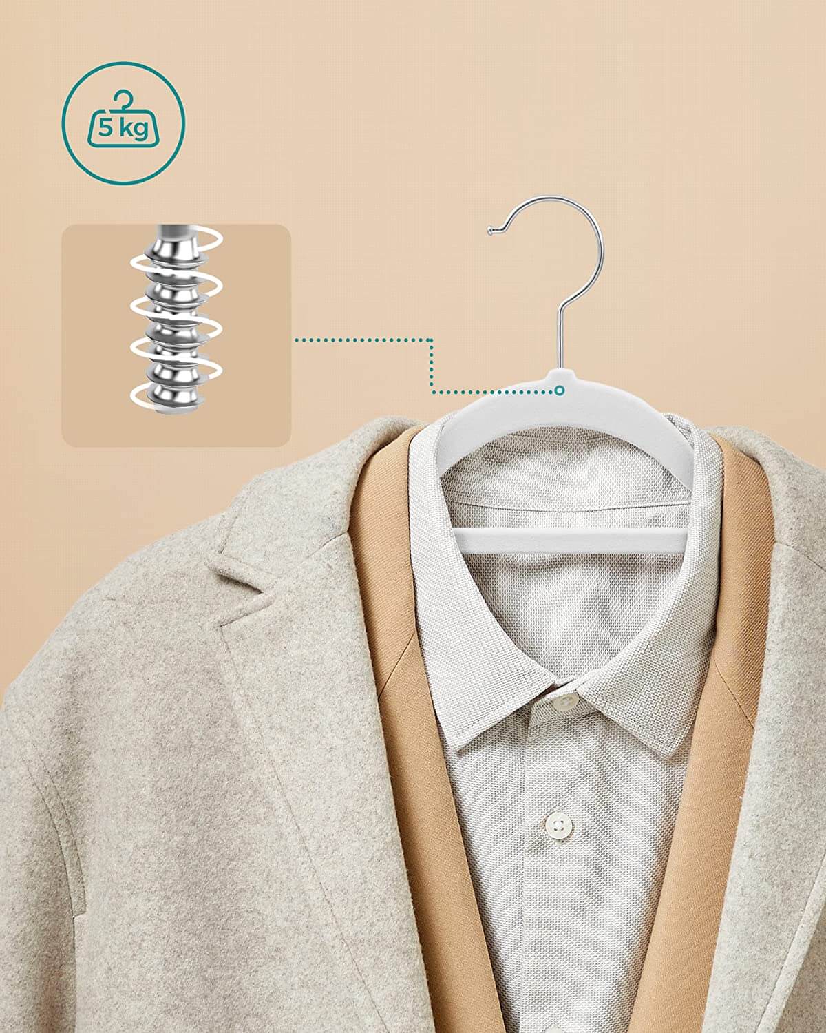 Songmics Σετ με 20 Βελούδινες Κρεμάστρες Ρούχων - White - CRF020W01