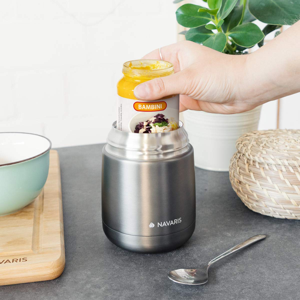 Navaris Vacuum Insulated Food Jar Θερμός από Ανοξείδωτο Ατσάλι με Καπάκι-Δοχείο Για Φαγητό - 450ml - Dark Gray - 47325.1.19