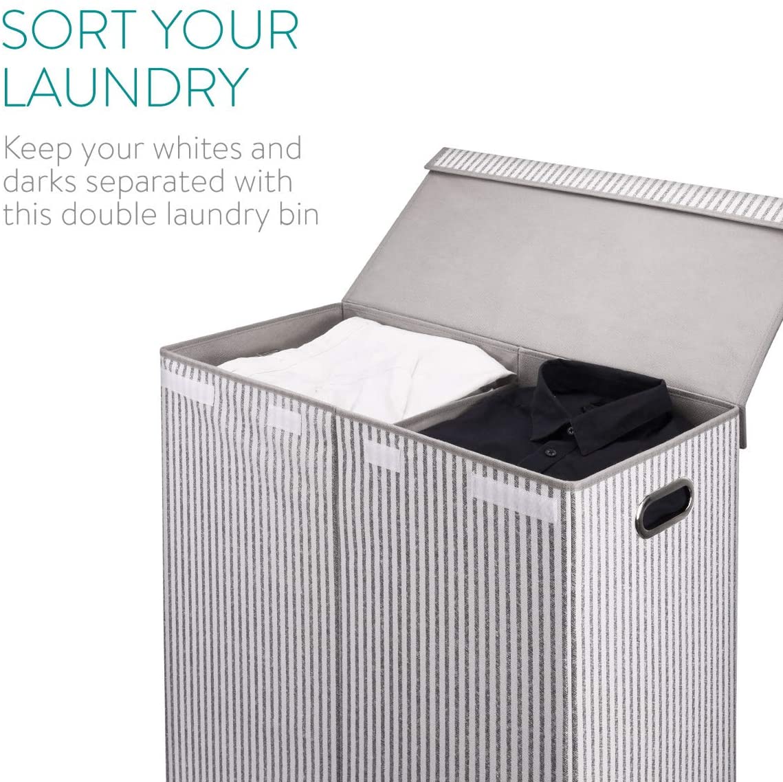 Navaris Καλάθι Απλύτων με Δύο Διαμερίσματα και Καπάκι - White / Grey - 49579.02.22