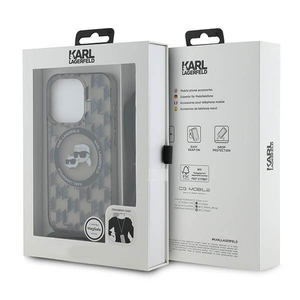 Karl Lagerfeld iPhone 15 Pro Max - IML Crossbody Monogram Karl and Choupette Head - MagSafe Σκληρή Θήκη με Πλαίσιο Σιλικόνης και Λουράκι - Black - KLHMP15XHCKCKLCK