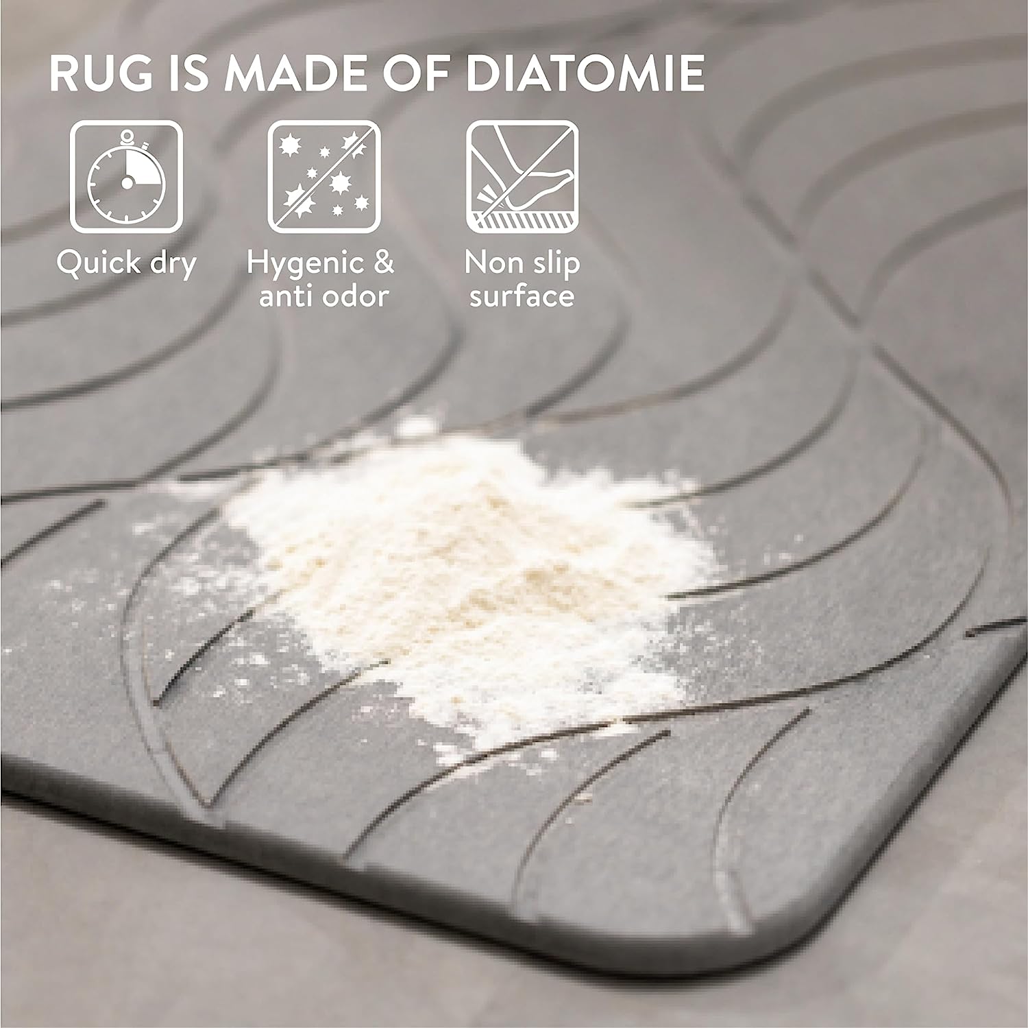 Navaris Αντιολισθητικό Χαλάκι Μπάνιου από Διατομίτη για Γρήγορο Στέγνωμα - 60 x 39 x 4,5 cm - Dark Grey - 59868.19