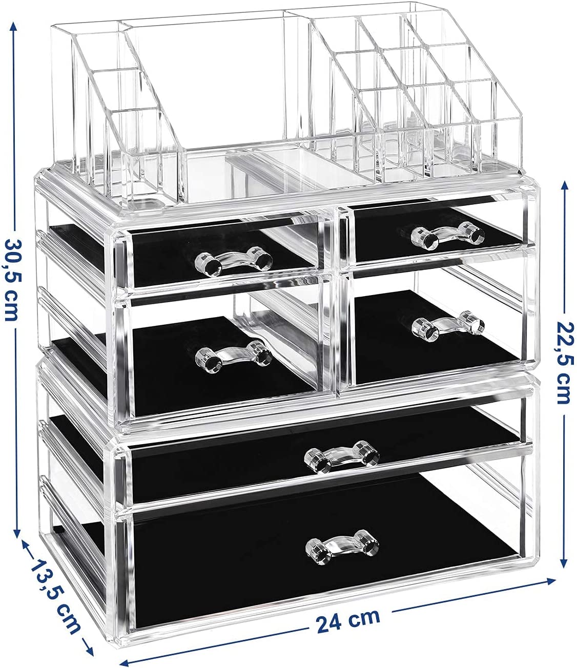 Songmics Ακρυλικός Οργανωτής Καλλυντικών με 6 Συρτάρια - 24 x 13,5 x 30,5 cm - Clear - JKA008TP
