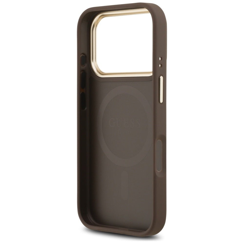 Guess iPhone 17 Pro - 4G PU Classic Logo MagSafe - Σκληρή Θήκη με Πλαίσιο Σιλικόνης και Επένδυση Οικολογικού Δέρματος - Brown - GUHMP17LP4MSEGCW