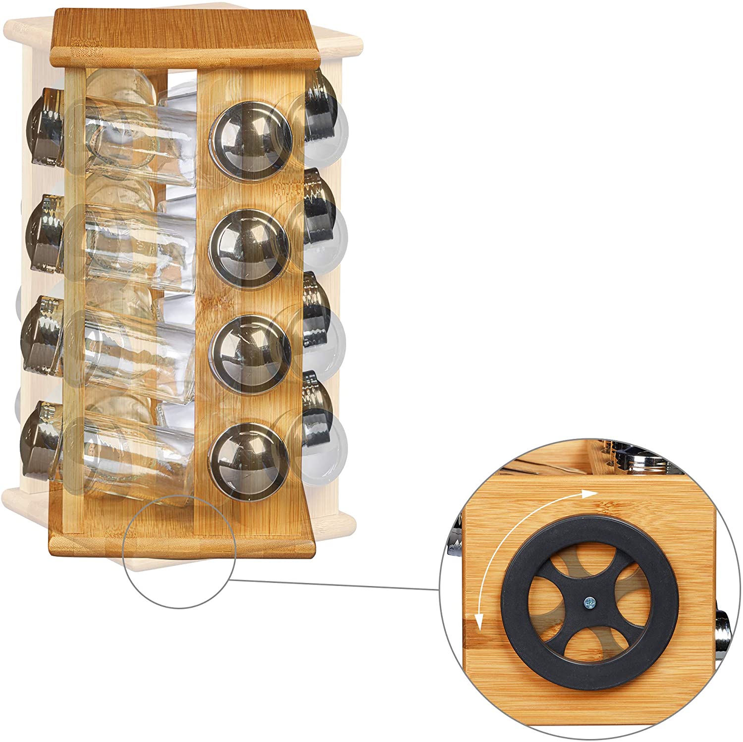 Relaxdays Καρουζέλ Μπαχαρικών από Μπαμπού με 16 Δοχεία - Natural - 4052025203177