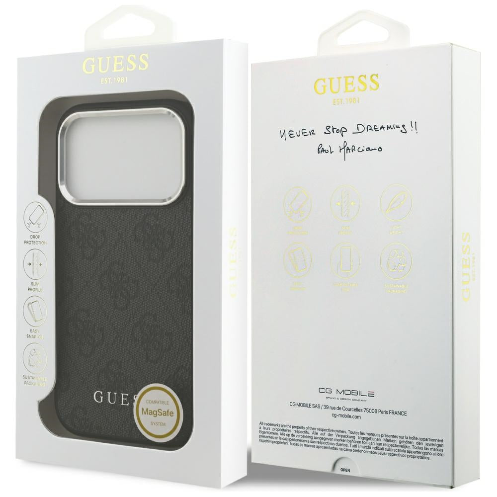 Guess iPhone 17 Pro - 4G Classic Logo MagSafe - Σκληρή Θήκη με Πλαίσιο Σιλικόνης και Επένδυση Οικολογικού Δέρματος - Black - GUHMP17LP4GSSMCK