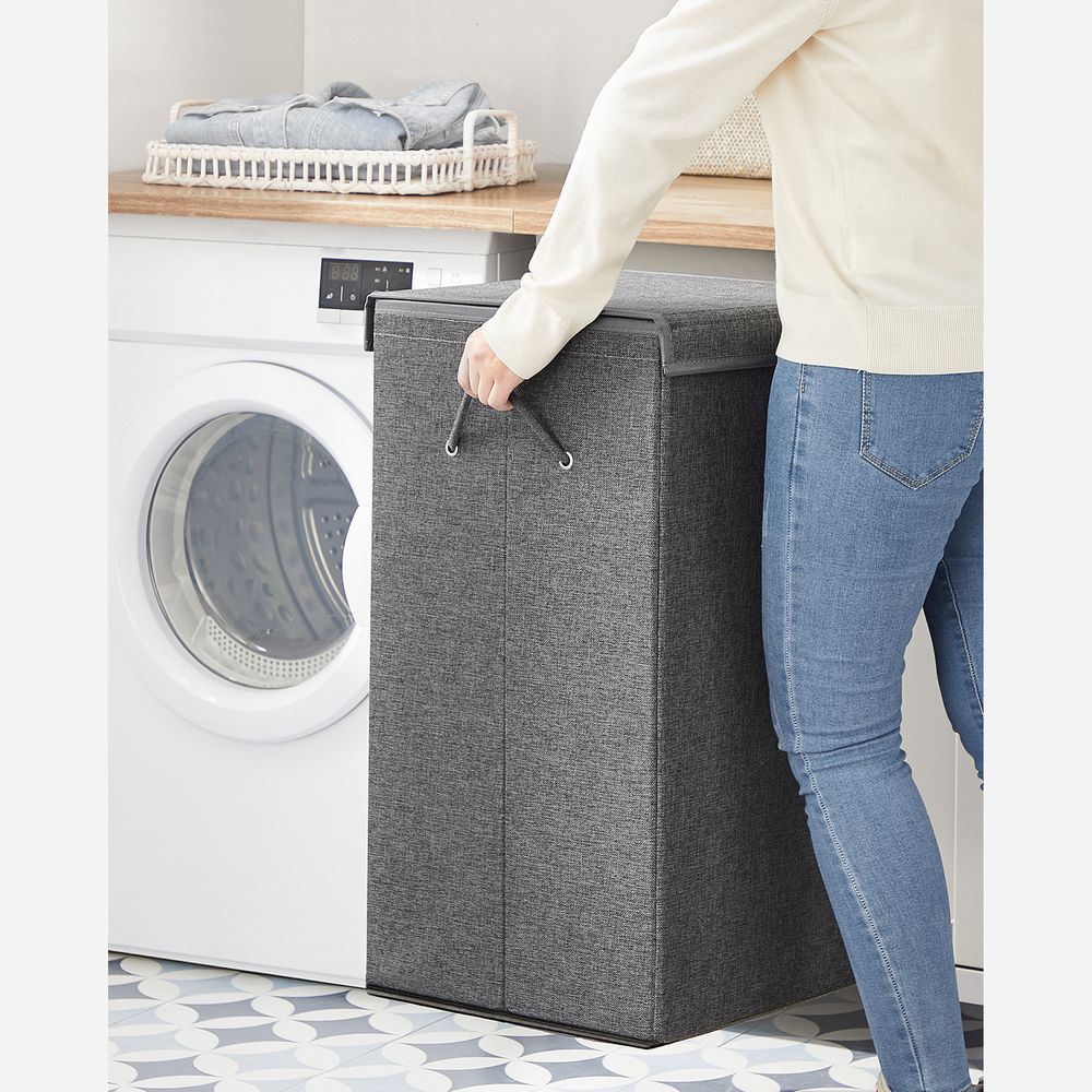 Songmics Υφασμάτινο Καλάθι Απλύτων με Καπάκι - 85L - Dark Grey - LCB001G02