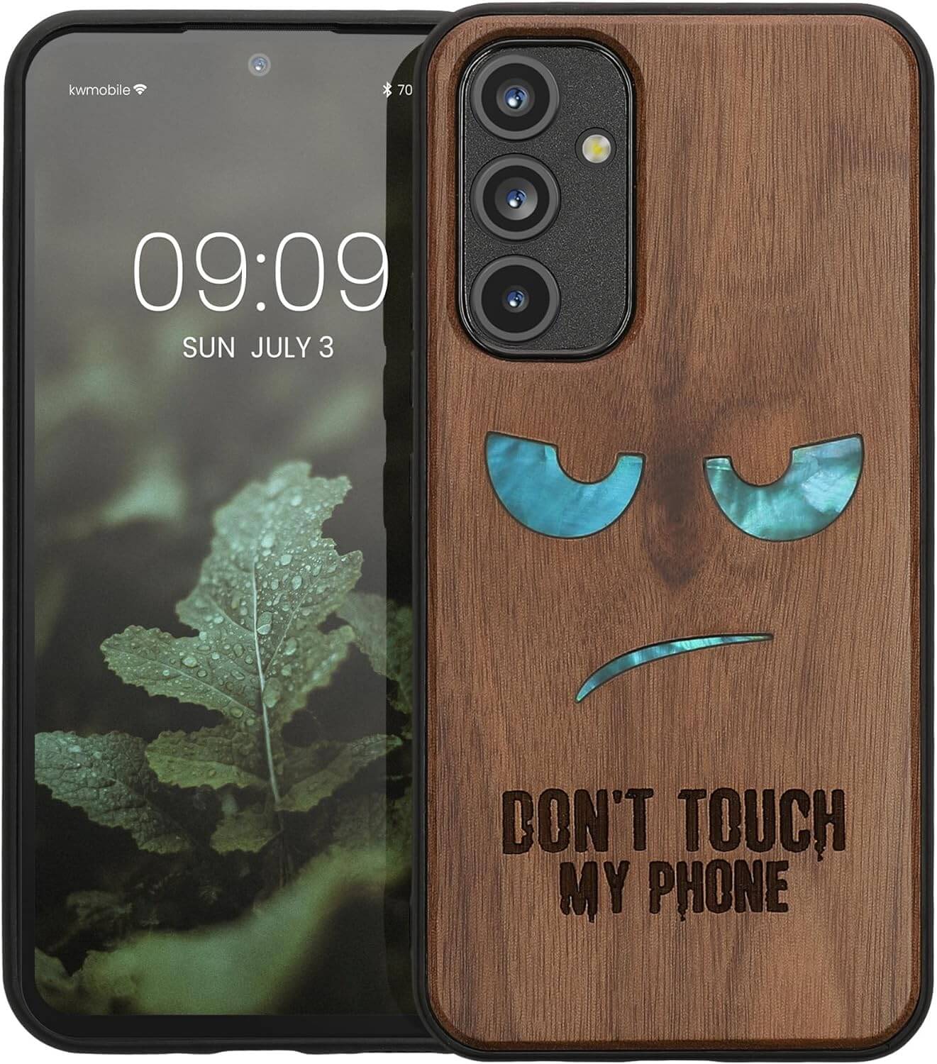 KW Samsung Galaxy A54 5G Θήκη από Φυσικό Ξύλο - Design Mother of Pearl Don't Touch my Phone - Dark Brown - 60799.08