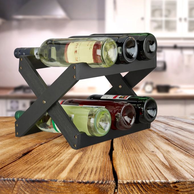 Relaxdays X Shape Βάση Κρασιού από Μπαμπού - Black - 4052025227609