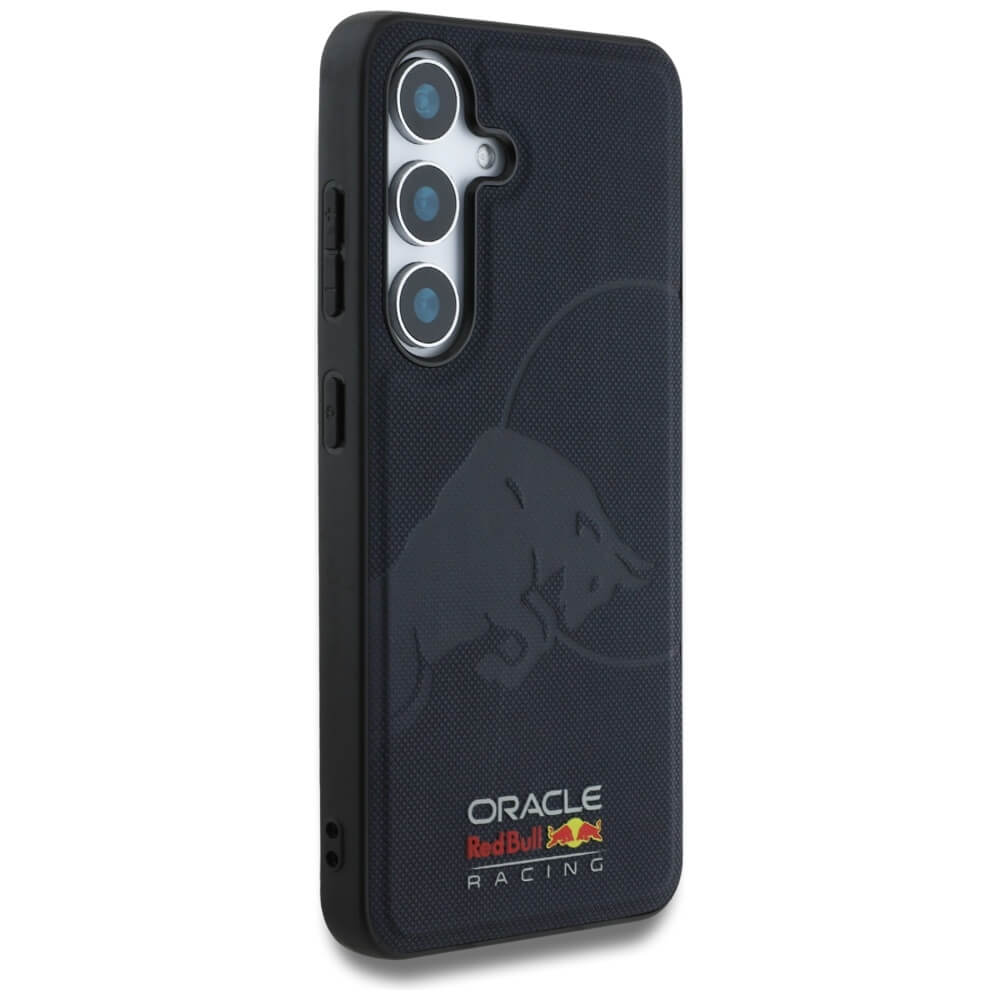 Red Bull Samsung Galaxy S25 - Leather Meshed Debossed Bull - MagSafe Σκληρή Θήκη με Επένδυση Συνθετικού Δέρματος και Πλαίσιο Σιλικόνης - Navy - RBHMS25S24PUBUFV