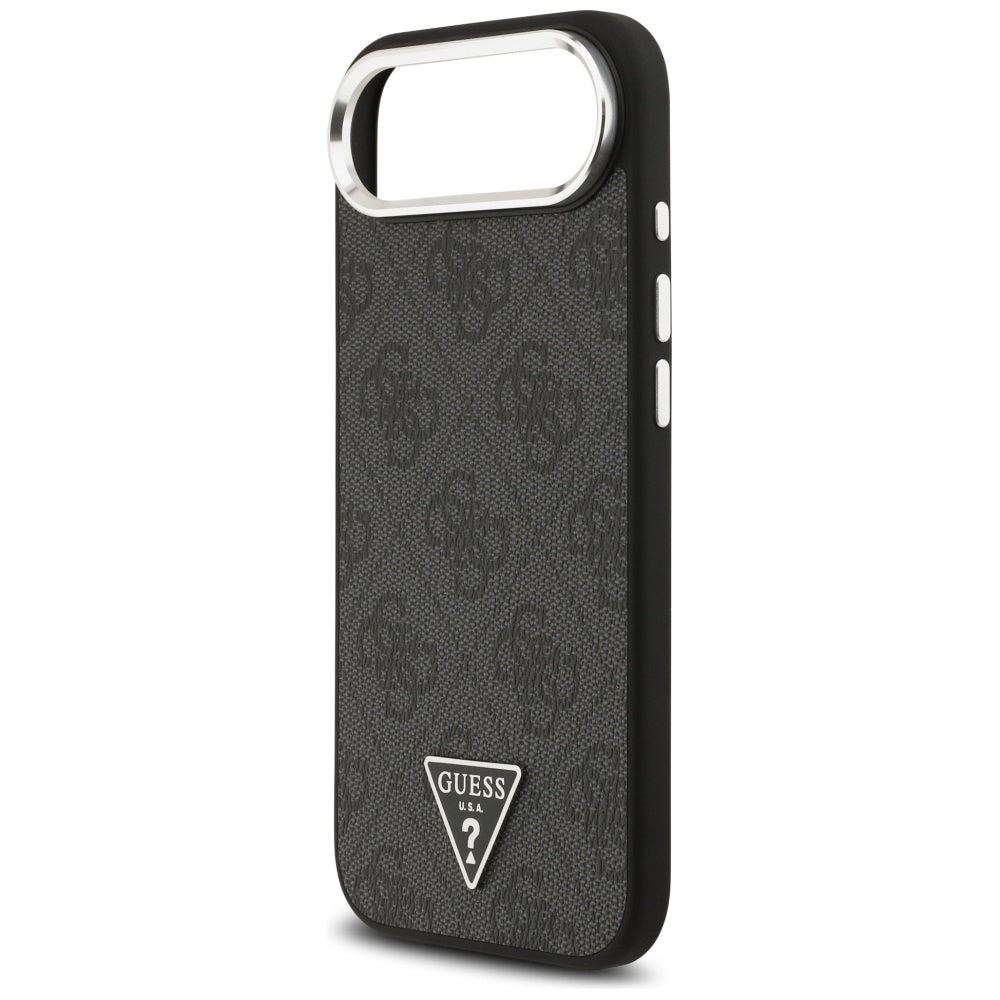 Guess iPhone Air - 4G Triangle Logo MagSafe - Σκληρή Θήκη με Πλαίσιο Σιλικόνης και Επένδυση Συνθετικού Δέρματος - Black / Silver - GUHMP17MP4TSRCMK