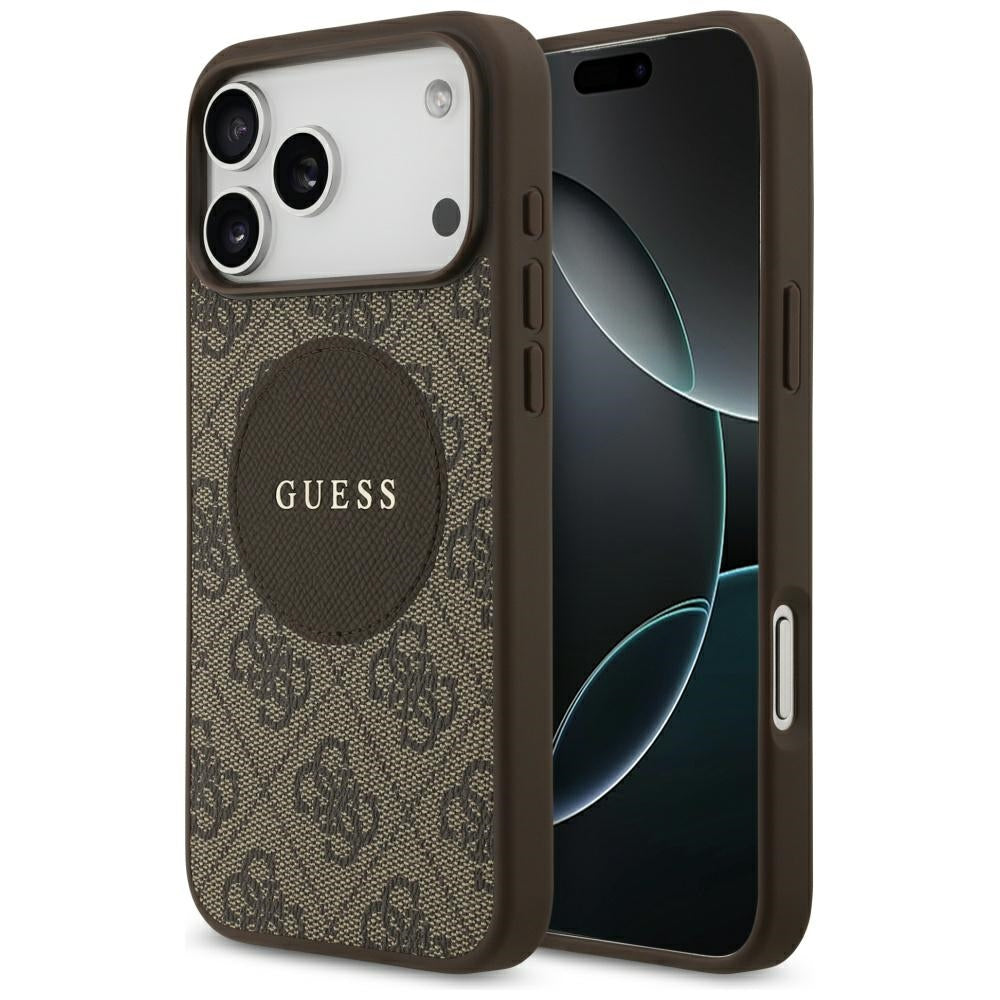 Guess iPhone 17 Pro Max - 4G Circle Classic Logo MagSafe - Θήκη με Επένδυση Συνθετικού Δέρματος - Brown - GUHMP17XP4PGRSGW