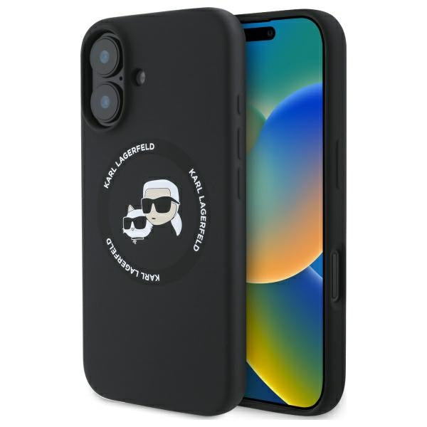 Karl Lagerfeld iPhone 16 - Silicone Karl and Choupette Heads - Θήκη Σιλικόνης με MagSafe - Black - KLHMP16SSKCHTCK
