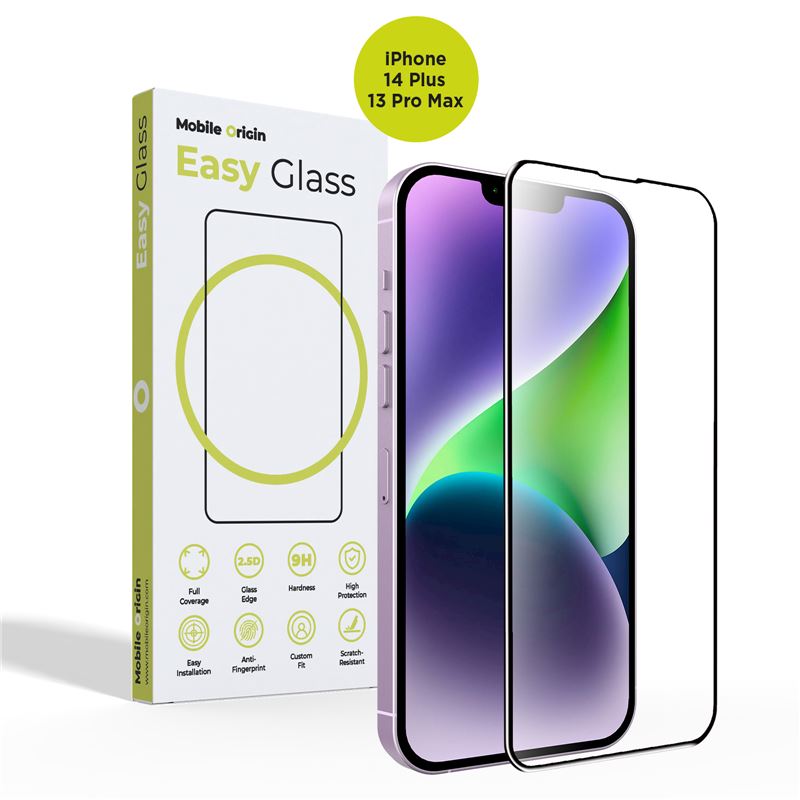 Mobile Origin iPhone 14 Plus / iPhone 13 Pro Max EasyGlass Case Friendly 9H Full Screen Full Glue Tempered Glass Αντιχαρακτικό Γυαλί Οθόνης - Black