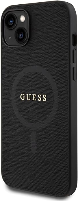 Guess iPhone 15 Saffiano MagSafe Σκληρή Θήκη με Πλαίσιο Σιλικόνης και MagSafe - Black - GUHMP15SPSAHMCK