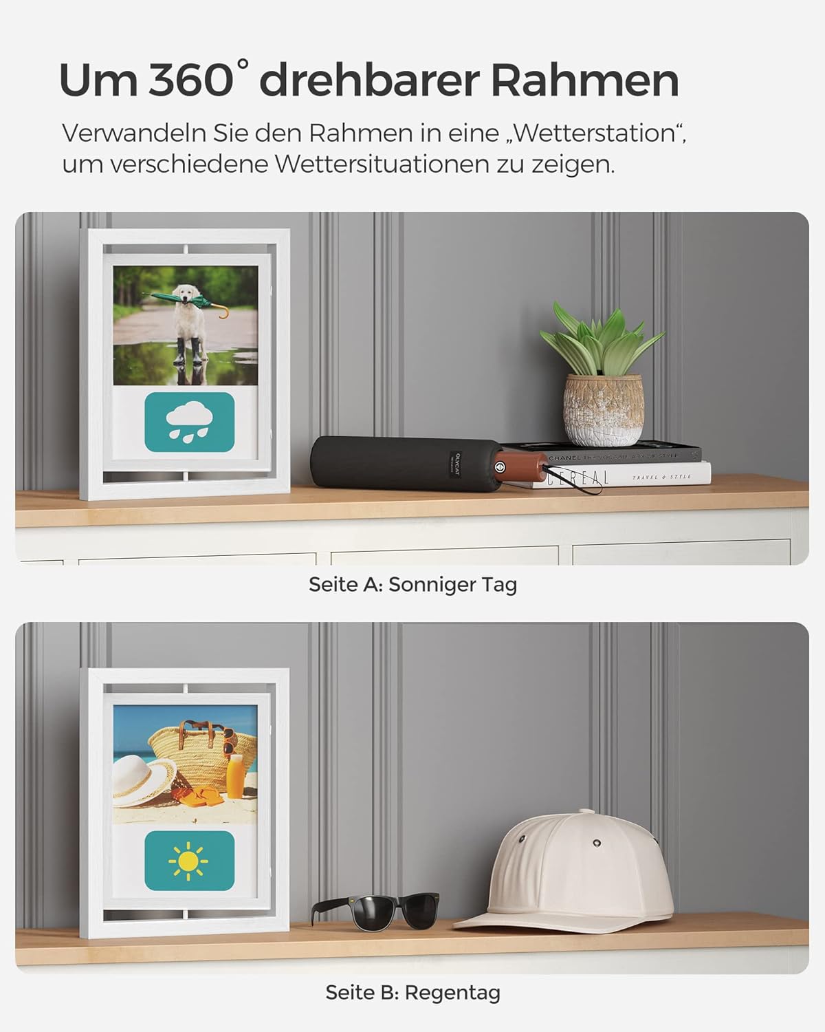 Songmics Σετ 2 Περιστρεφόμενων Κορνιζών για Φωτογραφίες - White - RPF281W01