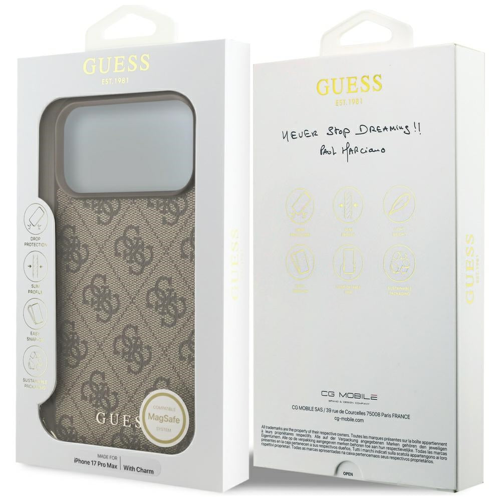 Guess iPhone 17 Pro Max - 4G Charms Collection MagSafe - Θήκη με Επένδυση Συνθετικού Δέρματος - Brown - GUHMP17XGF4GCW