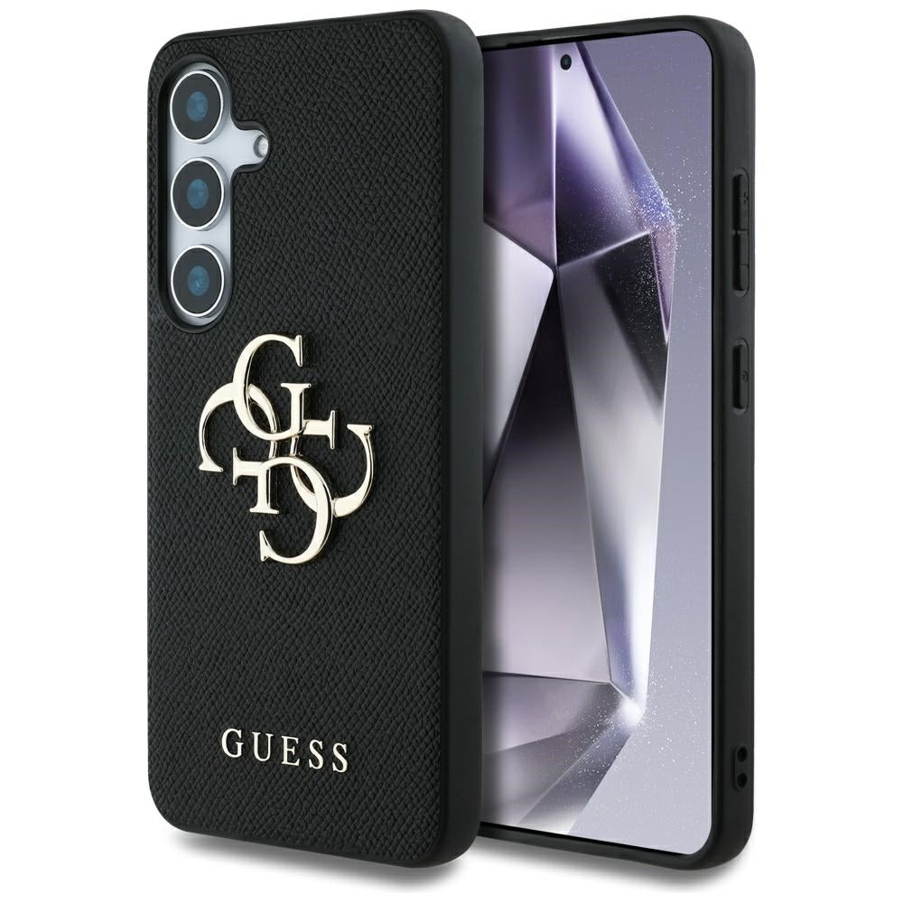 Guess Samsung Galaxy S25 - Grained Big 4G Logo Small Classic Logo - Σκληρή Θήκη με Επένδυση από Οικολογικό Δέρμα - Black - GUHCS25SPGT4MBK