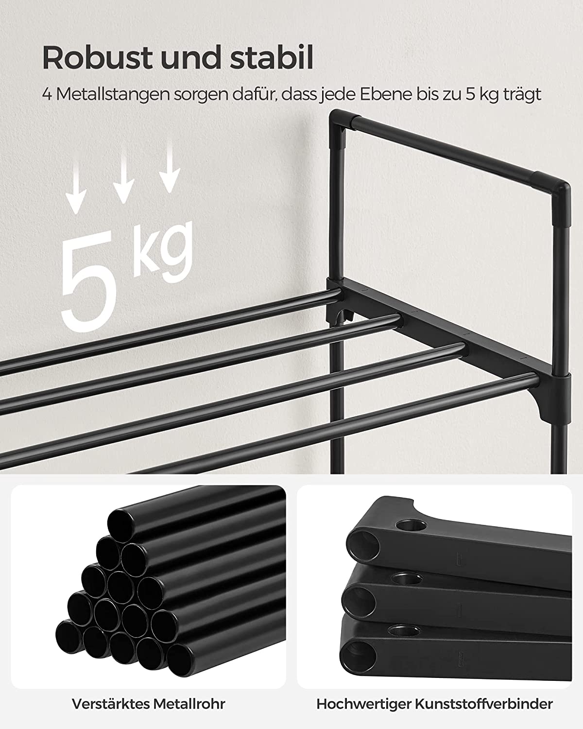 Songmics Μεταλλική Παπουτσοθήκη με 3 Ράφια - Black - LSA303B02