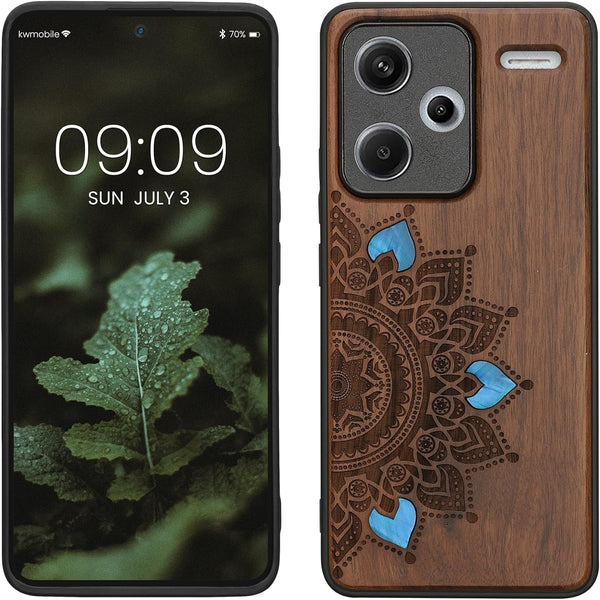 KW Xiaomi Redmi Note 13 Pro+ 5G Θήκη από Φυσικό Ξύλο - Design Rising Sun - Dark Brown / Mother of Pearl