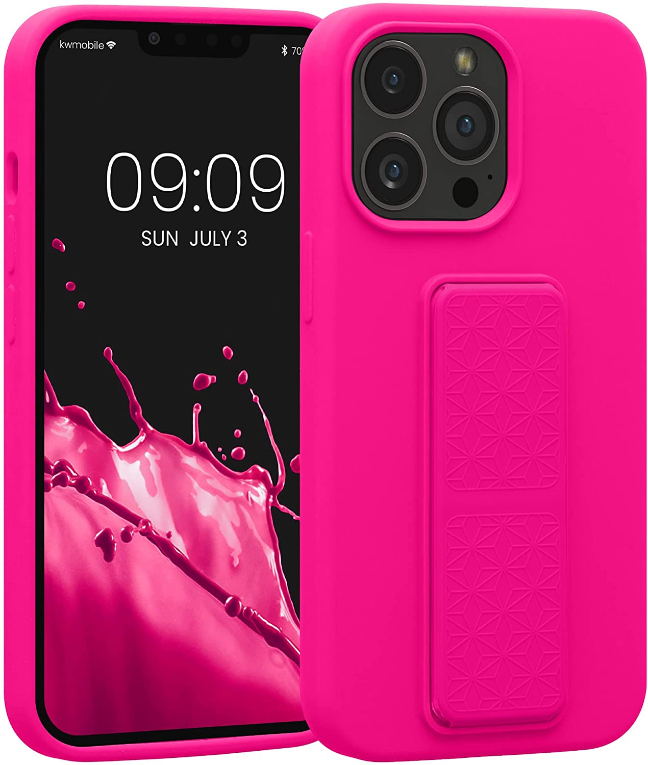KW iPhone 13 Pro Θήκη Σιλικόνης TPU με Finger Holder - Neon Pink - 58277.77