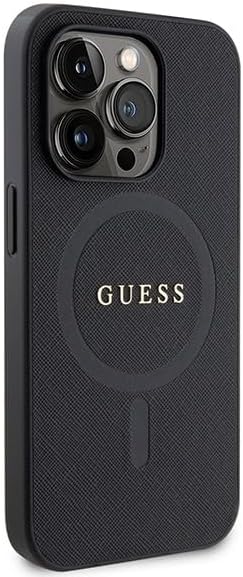 Guess iPhone 15 Pro Max Saffiano MagSafe Σκληρή Θήκη με Πλαίσιο Σιλικόνης και MagSafe - Black - GUHMP15XPSAHMCK