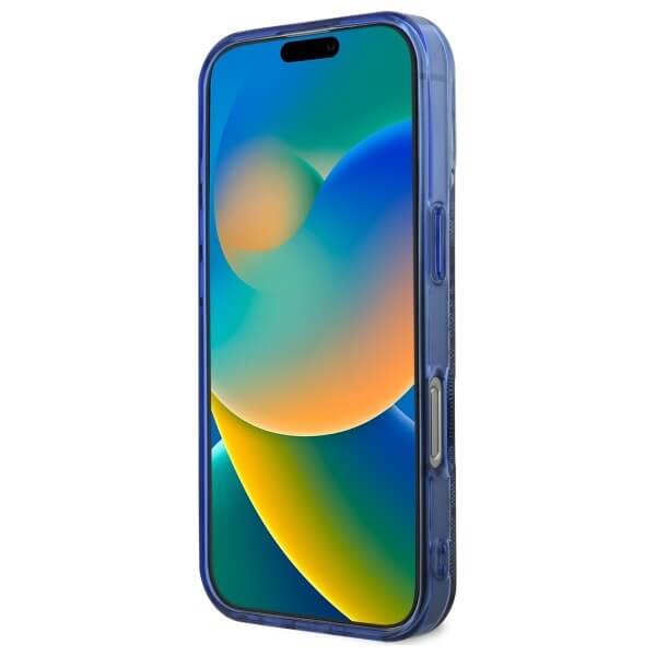 Guess iPhone 16 Pro Max - IML Peony On 4G Background - MagSafe Θήκη με Επένδυση Συνθετικού Δέρματος - Blue - GUHMP16XH4PYEEB