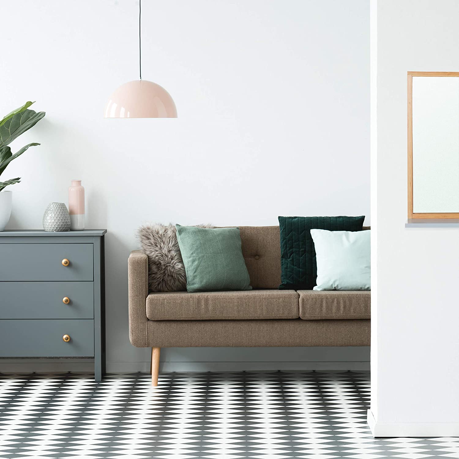 Relaxdays Διακοσμητικός Καθρέπτης Τοίχου με Ράφι από Μπαμπού - 54,5 x 38 x 12 cm - Natural / Grey - 4052025250133