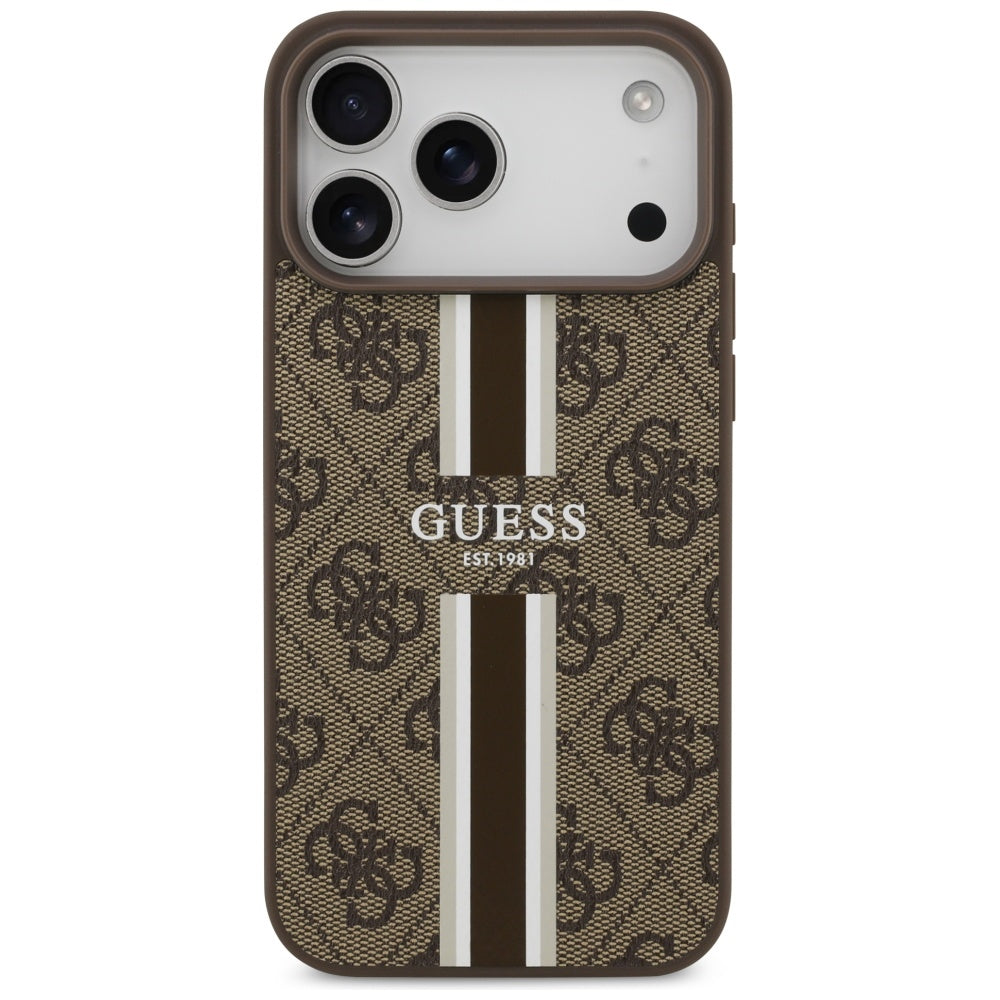 Guess iPhone 17 Pro Max - 4G Printed Stripes MagSafe - Θήκη με Επένδυση Συνθετικού Δέρματος - Brown - GUHMP17XP4RPSW
