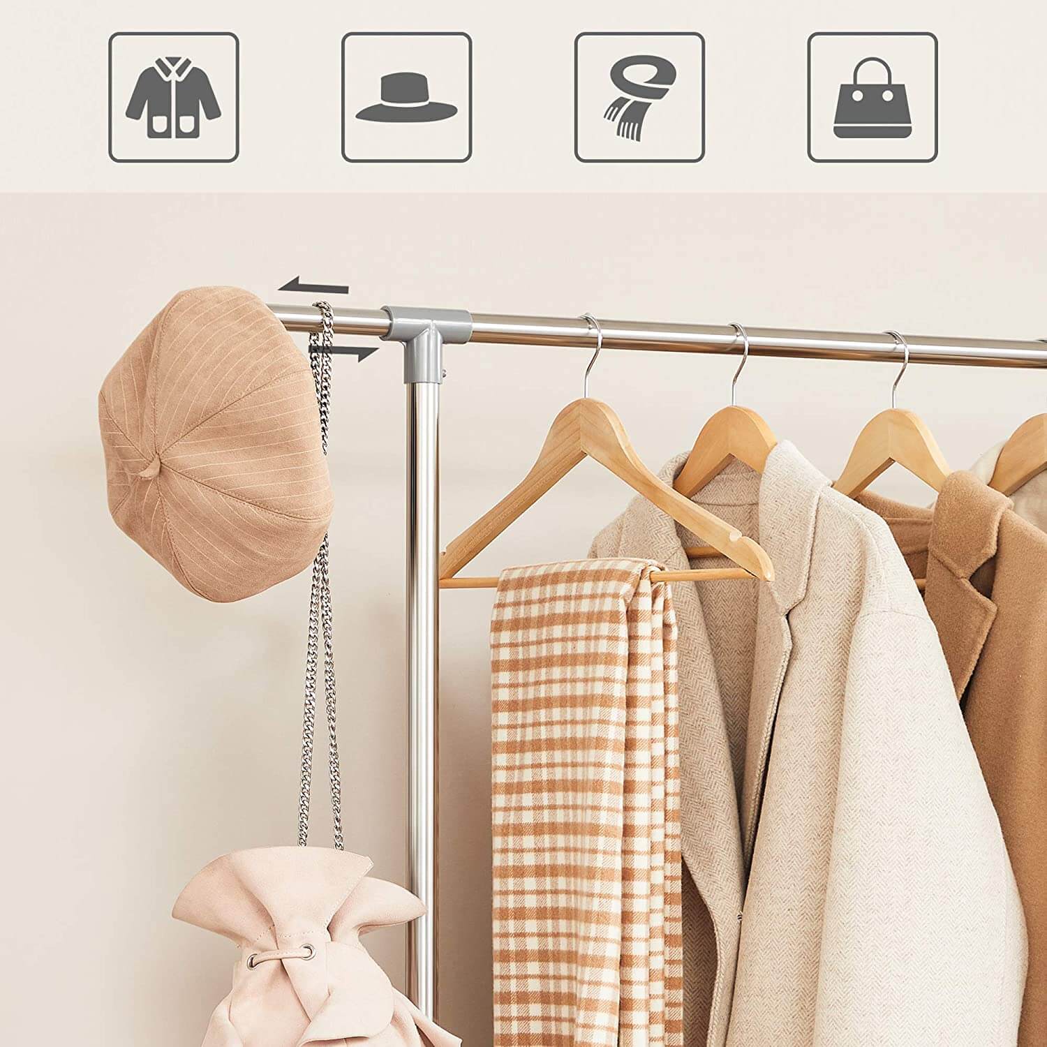 Songmics Τροχήλατη Κρεμάστρα Δαπέδου - Ράγα Ρούχων με Ρυθμιζόμενο Ύψος - Grey - LLR401