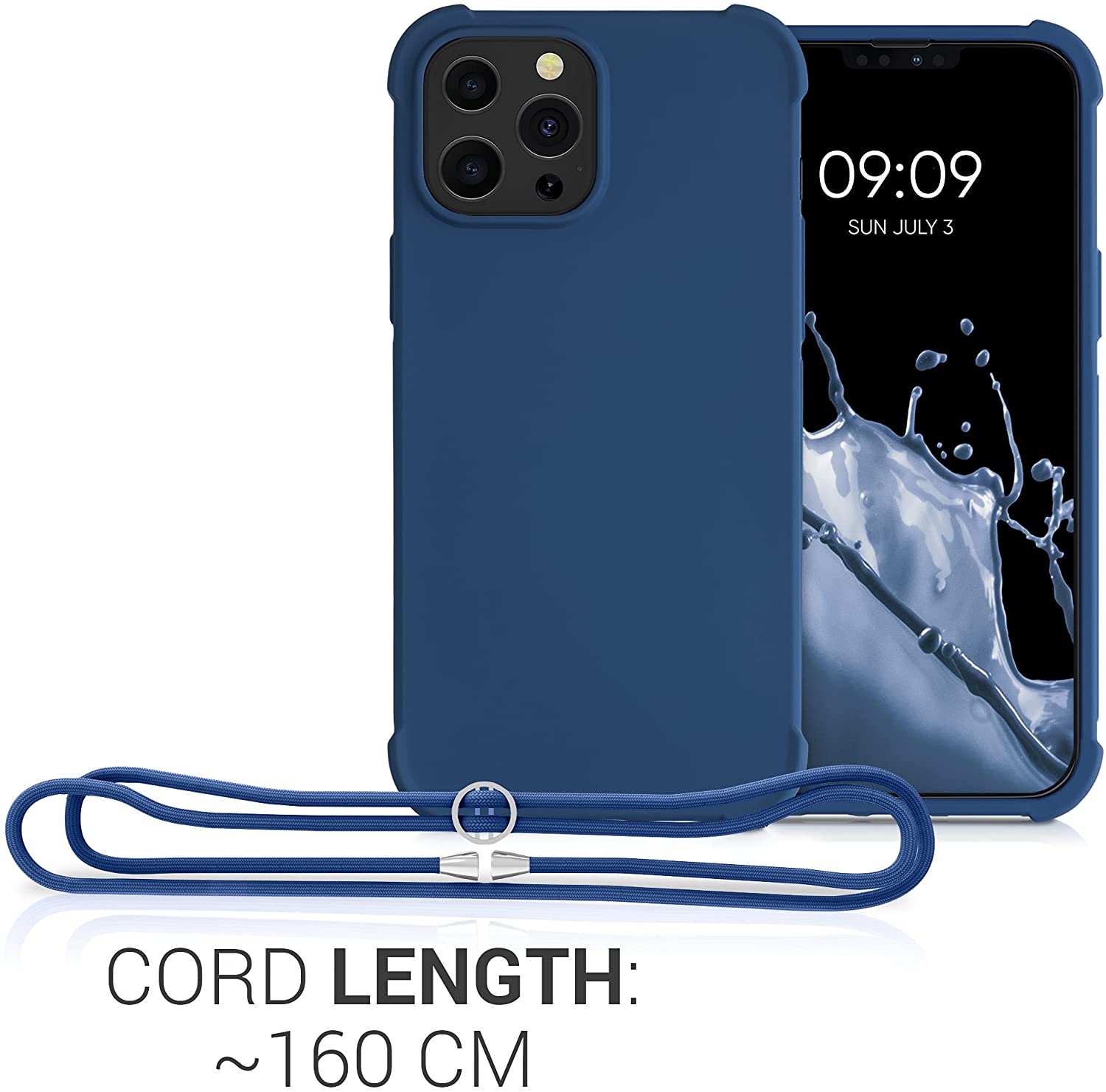 KW iPhone 13 Pro Max Θήκη Σιλικόνης TPU με Λουράκι - Dark Blue - 55977.17