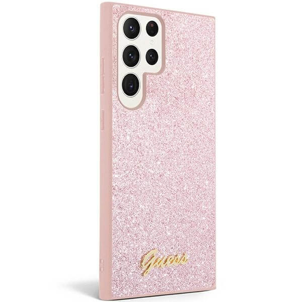 Guess Samsung Galaxy S24 Ultra Glitter Script Σκληρή Θήκη με Πλαίσιο Σιλικόνης - Pink - GUHCS24LHGGSHP - likebrands.gr