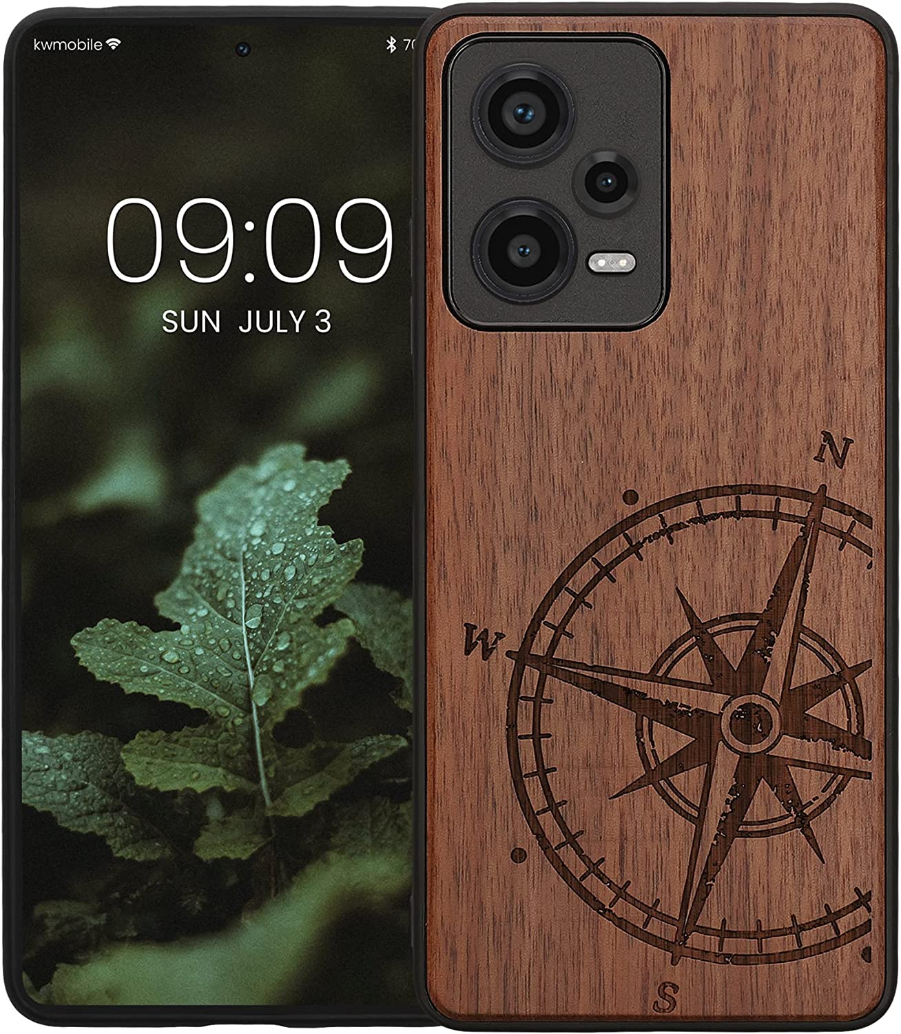 KW Xiaomi Redmi Note 12 Pro Θήκη από Φυσικό Ξύλο - Design Navigational Compass - Dark Brown - 60693.01