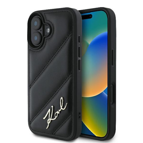 Karl Lagerfeld iPhone 16 - Quilted Signature - Θήκη με Επένδυση Συνθετικού Δέρματος - Black - KLHCP16SPQDSMGK