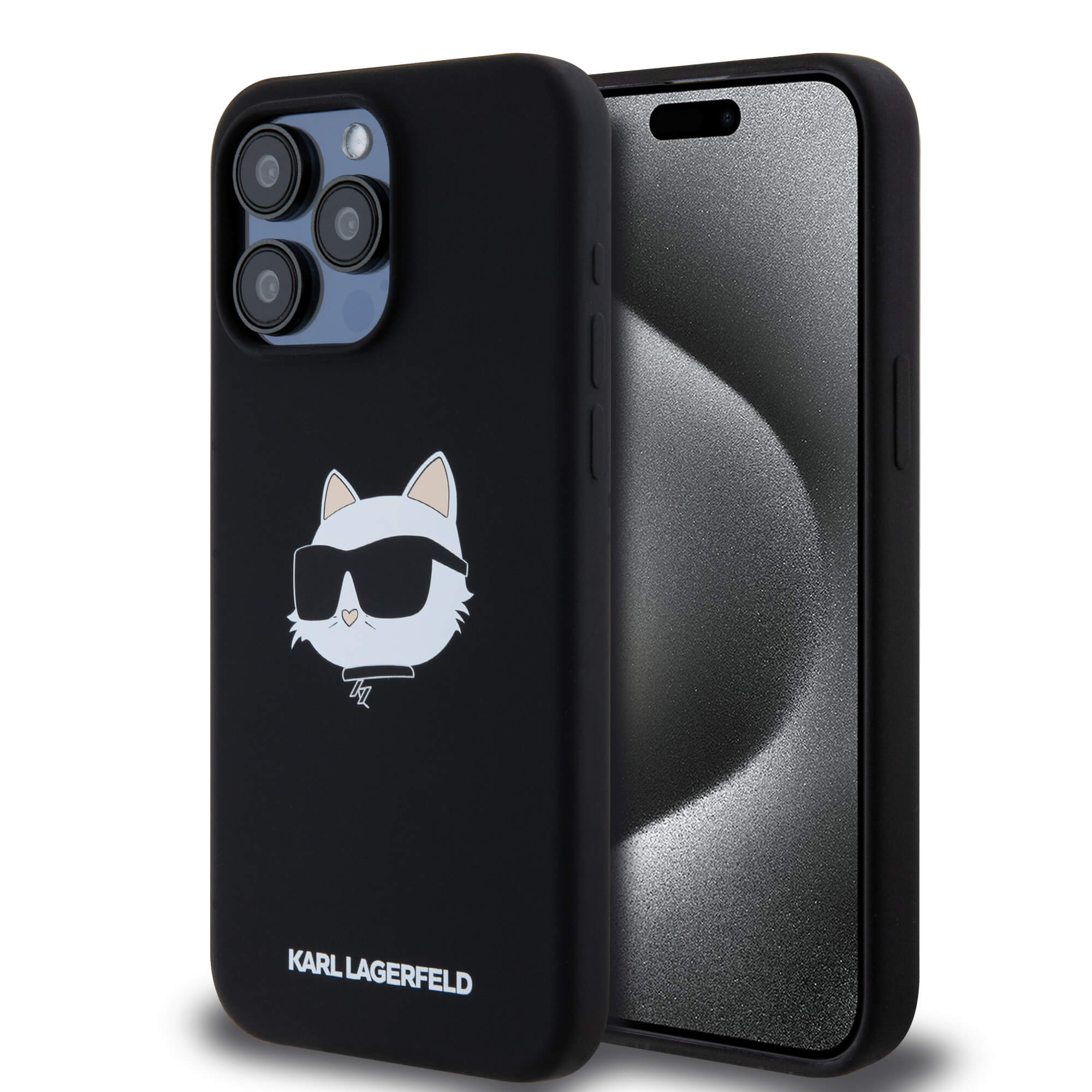 Karl Lagerfeld iPhone 15 Pro Max - Silicone Choupette Head Print - MagSafe Θήκη Σιλικόνης - Black - KLHMP15XSCHPPLK