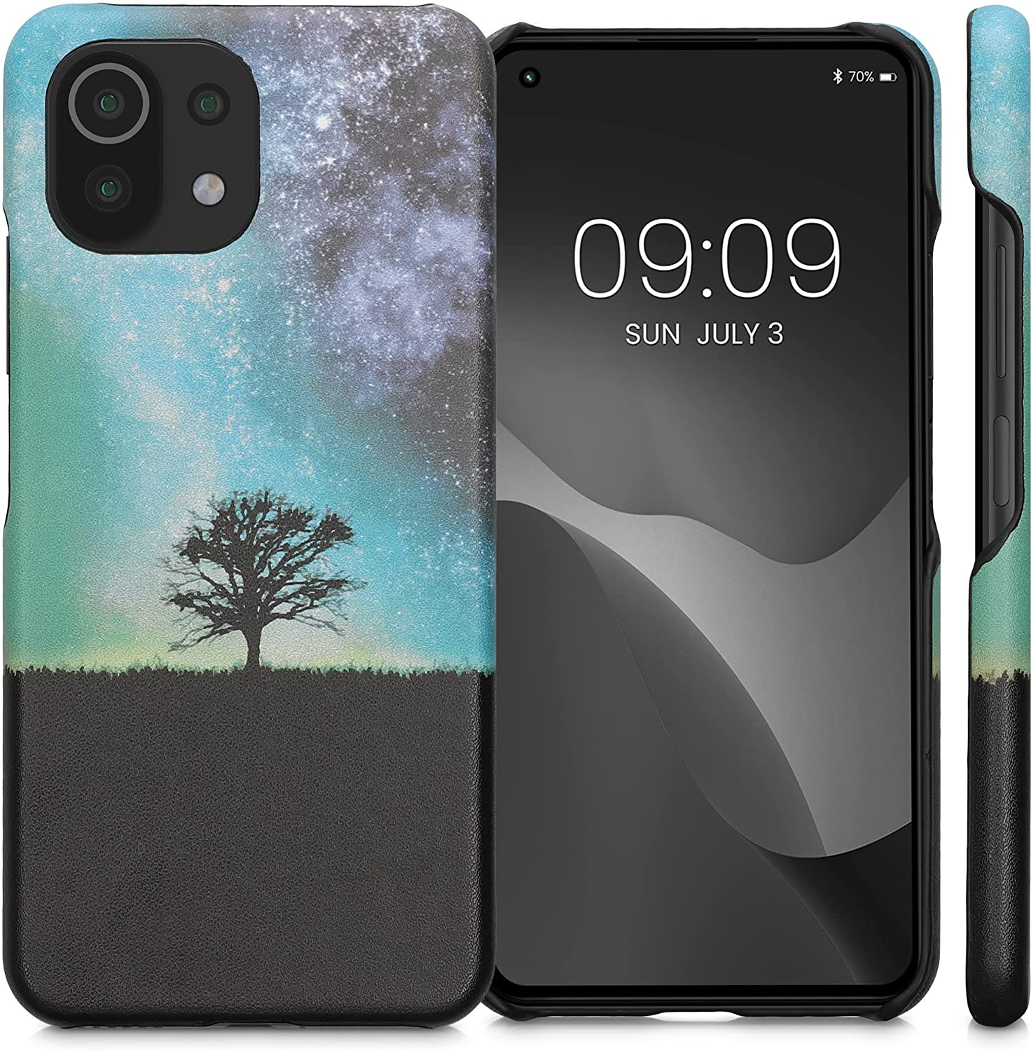 KW Xiaomi 11 Lite 5G NE / Mi 11 Lite 5G Σκληρή Θήκη με Επένδυση Συνθετικού Δέρματος - Design Cosmic Nature - Blue / Grey / Black - 57839.01